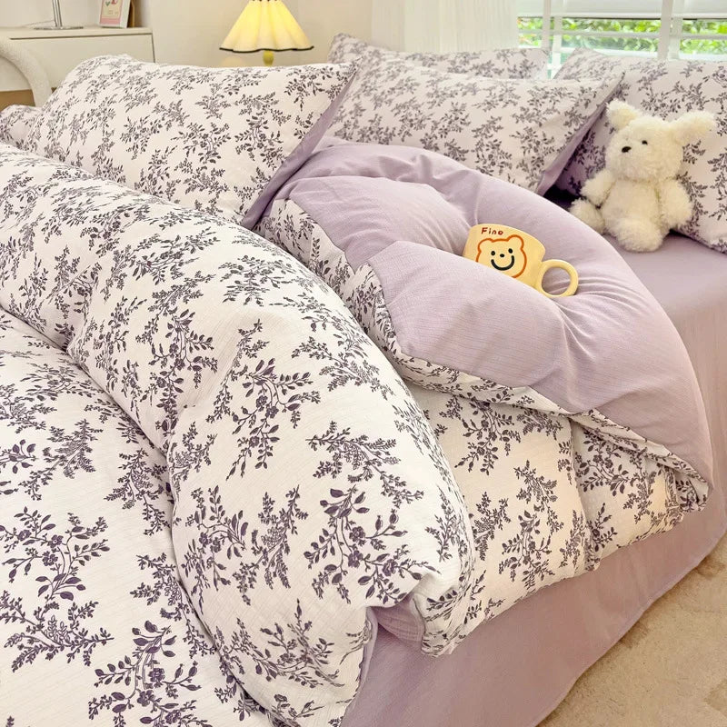 DecorBites™ Cotton Flower Printed Comforter Set: Breathable Double-Layer Yarn, Soft Bedding for Girls
