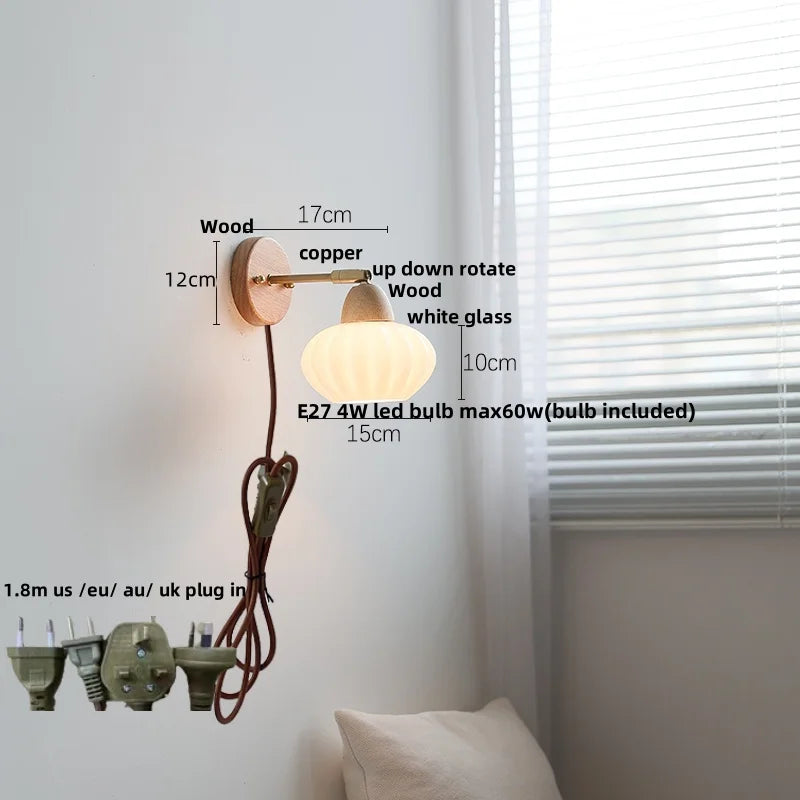 DecorBites™ Iron Wood LED Wall Light Fixture Rotate Bedside Lamp Aplique Pared