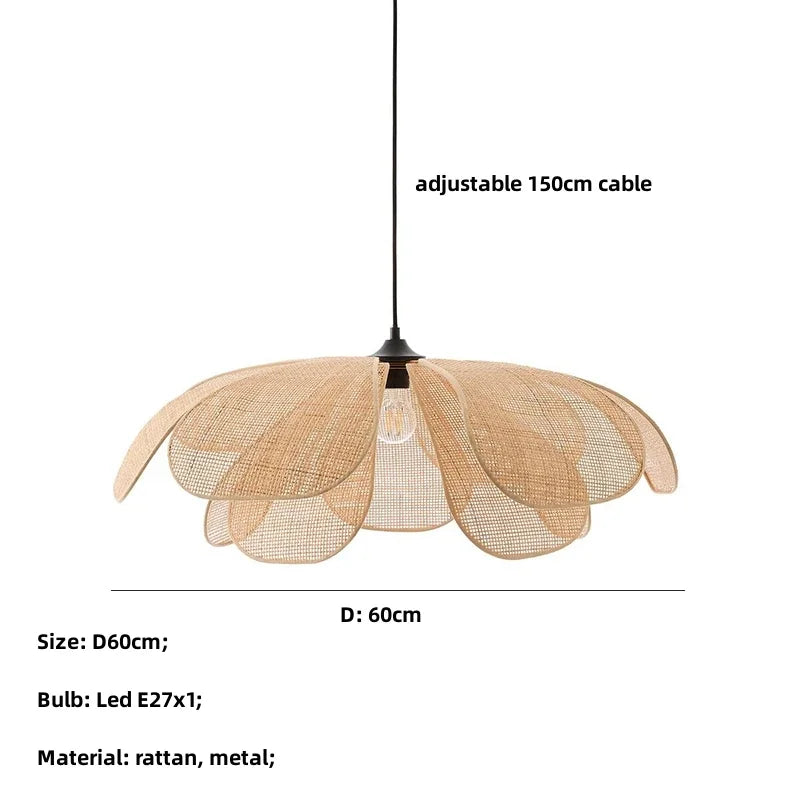 DecorBites™ Japanese Wicker Petal Chandelier for Tea House Dining, Parlor, Restaurant