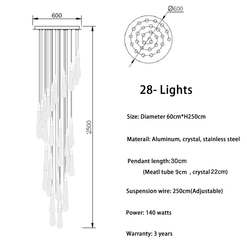 DecorBites™ Crystal Tear Drop Ceiling Chandelier LED Pendant Light Fixture