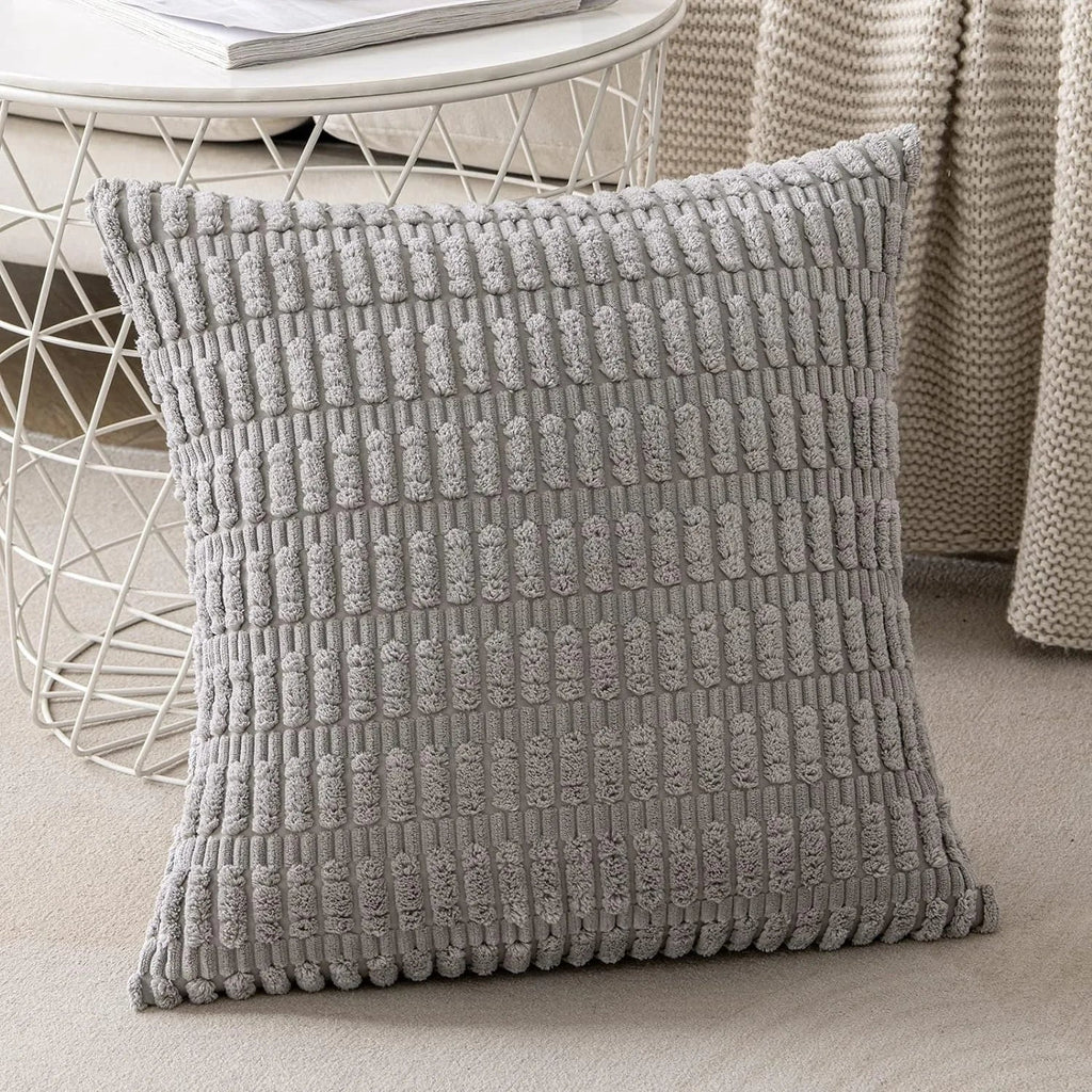 DecorBites™ Corduroy Striped Pillow Cover 18x18 Inch Luxury Cushion Case for Living Room