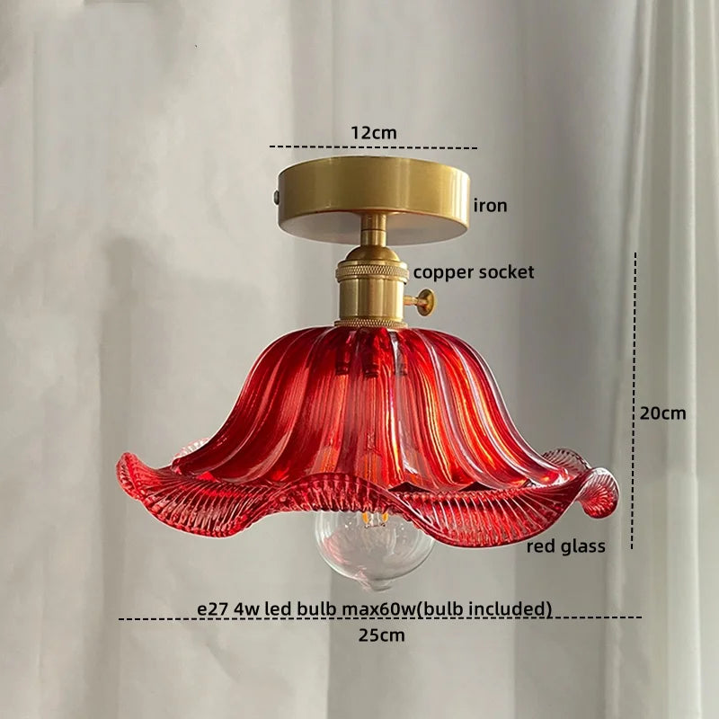 DecorBites™ Green Glass Copper Ceiling Light Fixture Balcony Kitchen Modern LED Lamp
