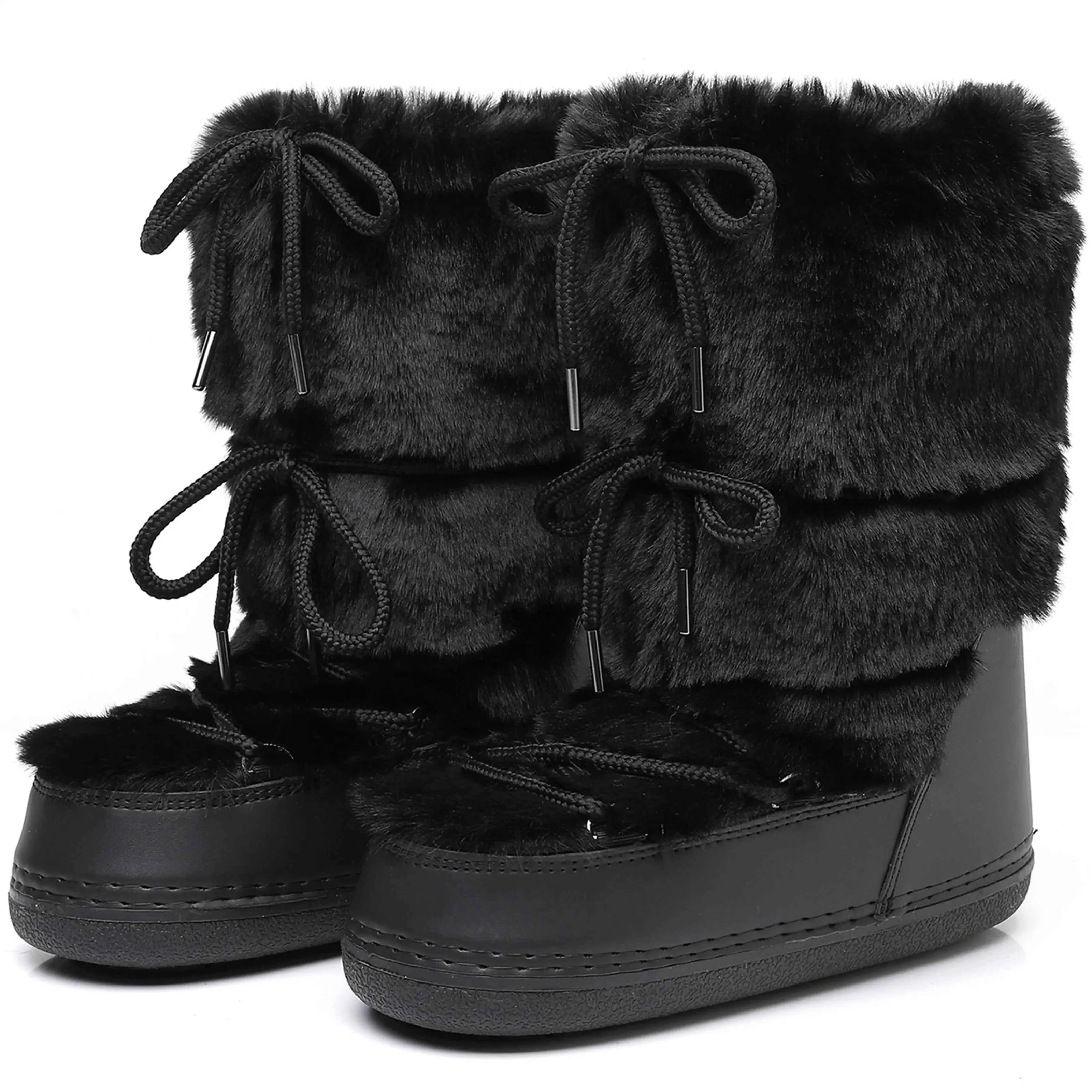 Faux Fox Fur Snow Boots Furry Warm Cotton Boots Female Outdoor Ski Boots