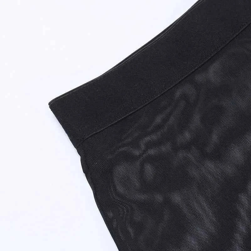 Goth Mesh Side Slit Skirt Lace Up