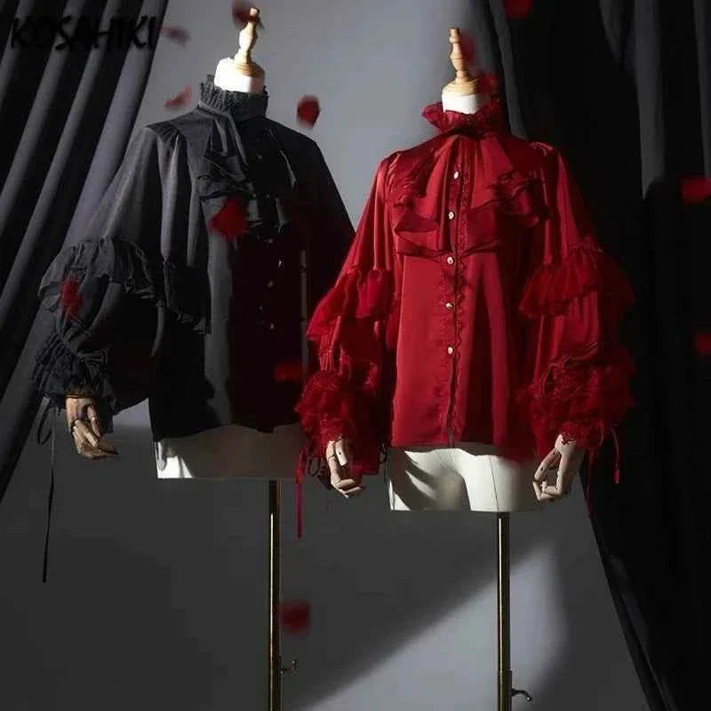 Japanese Lolita Blouse Women Vintage Lantern Sleeve