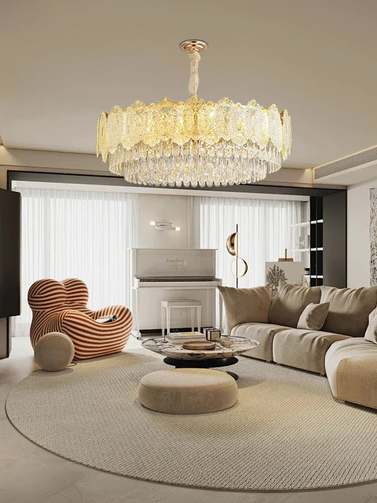 DecorBites™ Gold Glass Dining Table Lamp | Modern Round Crystal Hanging Pendant Lights