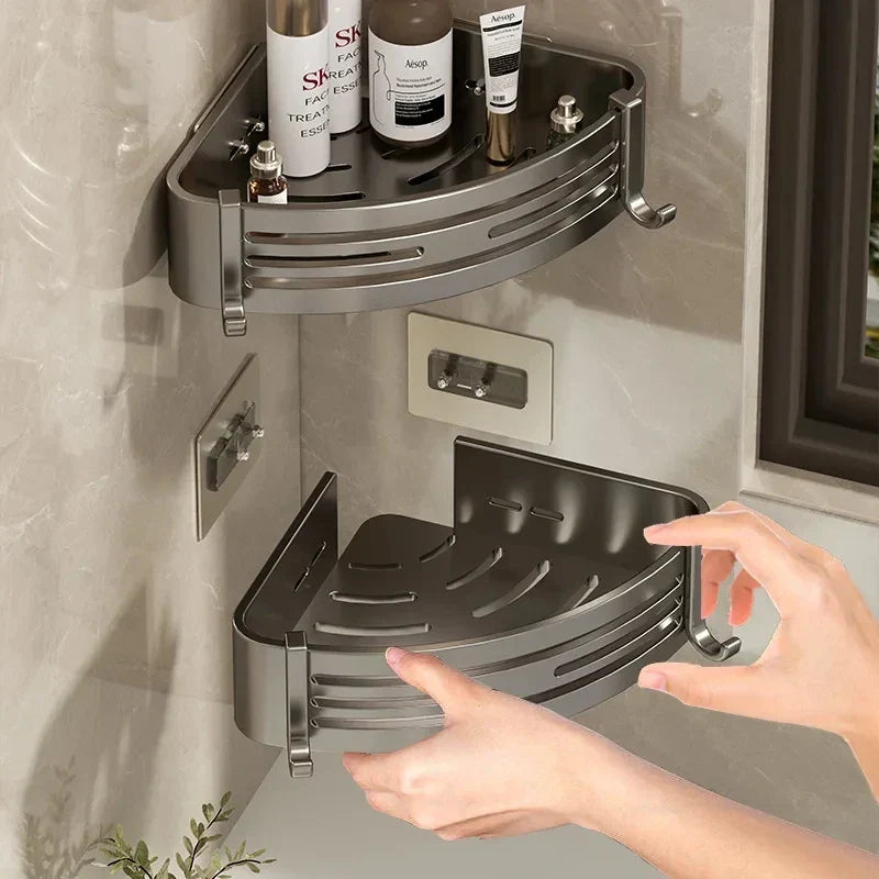 DecorBites™ Corner Shelf Organizer: Wall Mounted Storage Rack for Bathroom and Kitchen