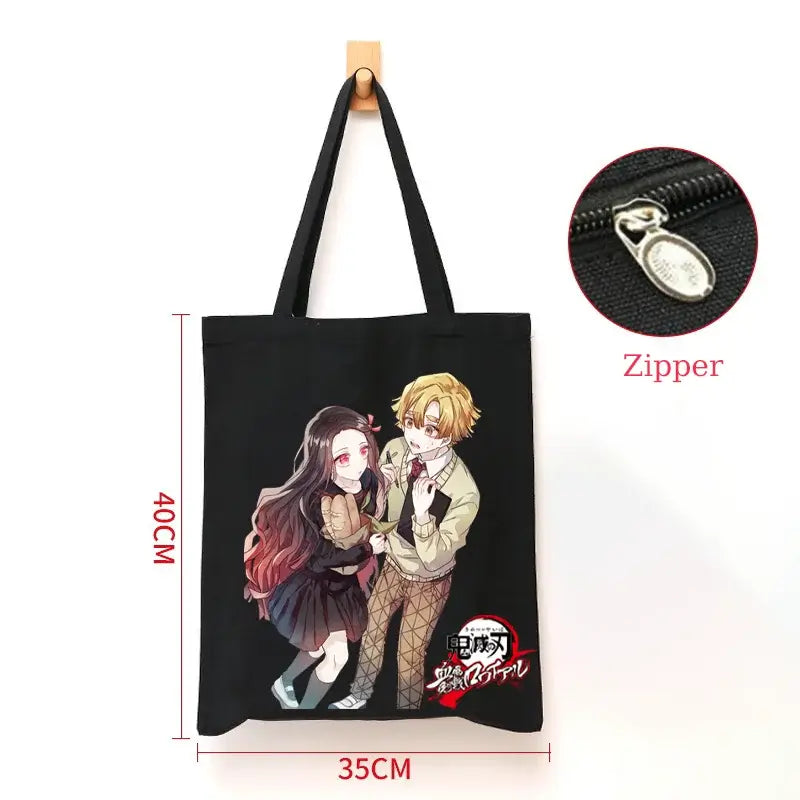 Demon Slayer Canvas Bag: Nezuko & Tanjiro Zipper Tote