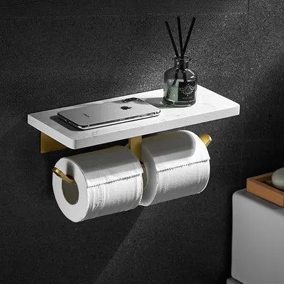 DecorBites™ Gold Marble Toilet Paper Holder Tissue Box Stand Wall Mount Bathroom Rack