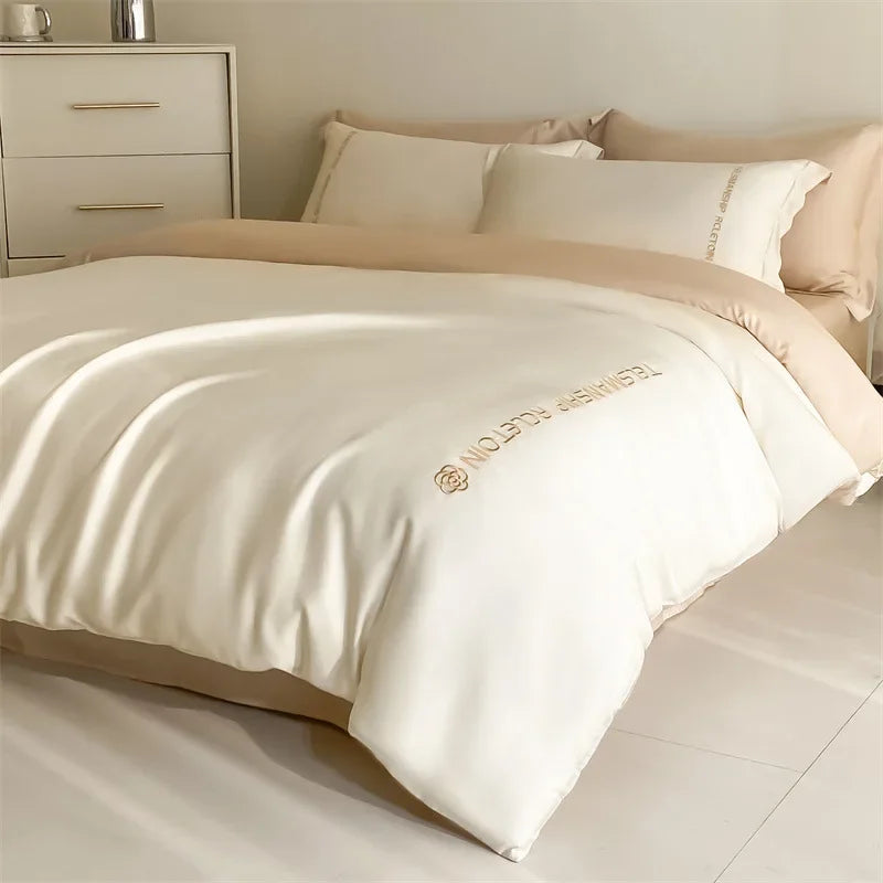 DecorBites™ Cotton Embroidery Bedding Set, 4Pcs Duvet Cover Kit for Double Bed