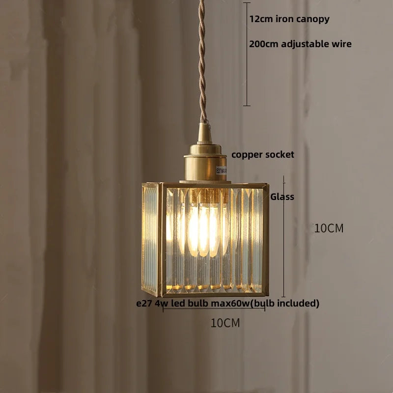 DecorBites™ Cube Glass LED Pendant Light: Modern Copper Hanging Lamp for Bedroom, Restaurant, Hallway