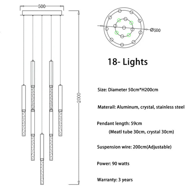 DecorBites™ Crystal LED Chandelier for Staircase & Living Room