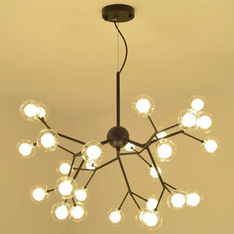 DecorBites™ Heracleum Firefly Glass Round Ball Chandelier - Luxury Staircase Dining Room Lighting