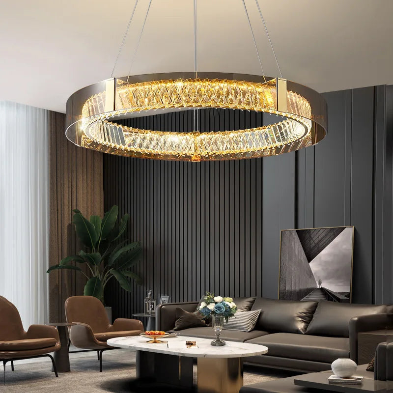 DecorBites™ Crystal LED Dimmable Ceiling Lamp with Steel Body and Gray Glass