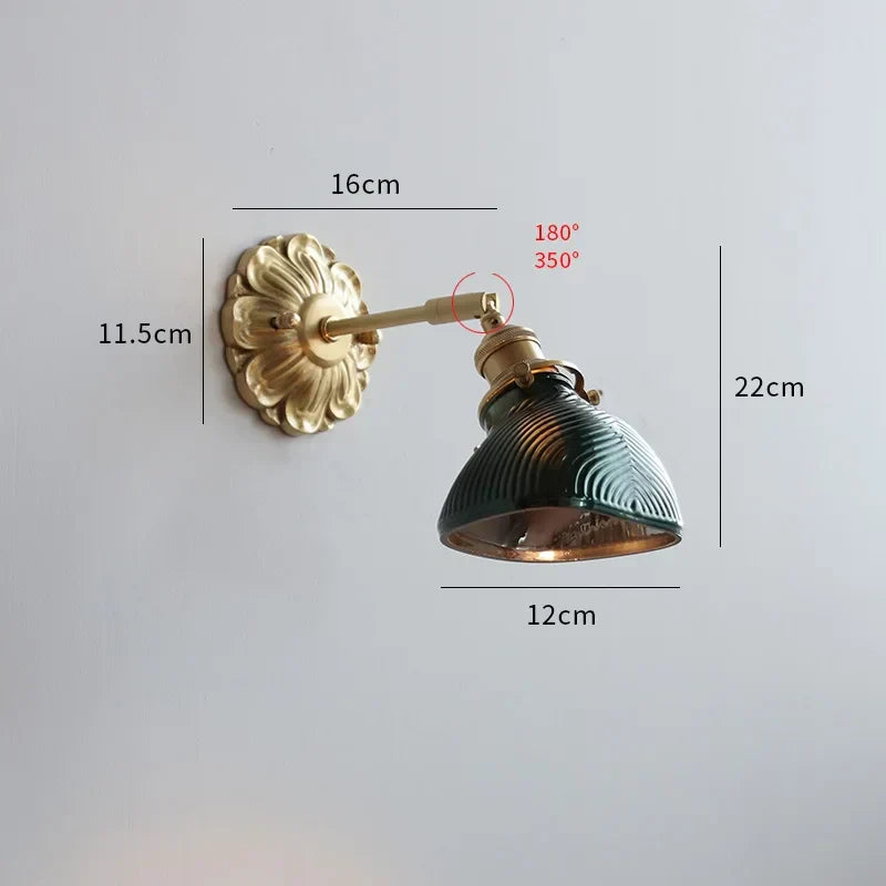 DecorBites™ Green Glass LED Wall Lamp with Copper Base for Bedroom Living Room