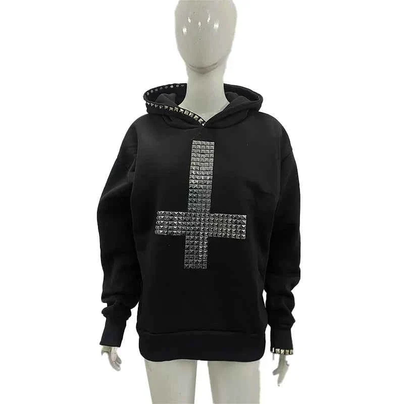 Women's Studded Cross Sweatshirt | Gothic Streetwear | MUNSIEUR