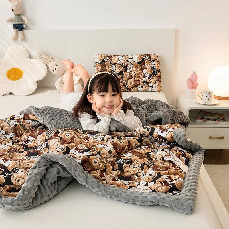 DecorBites™ Cotton Floral Double Quilt | Retro Soothe Doudou Bedding Blanket