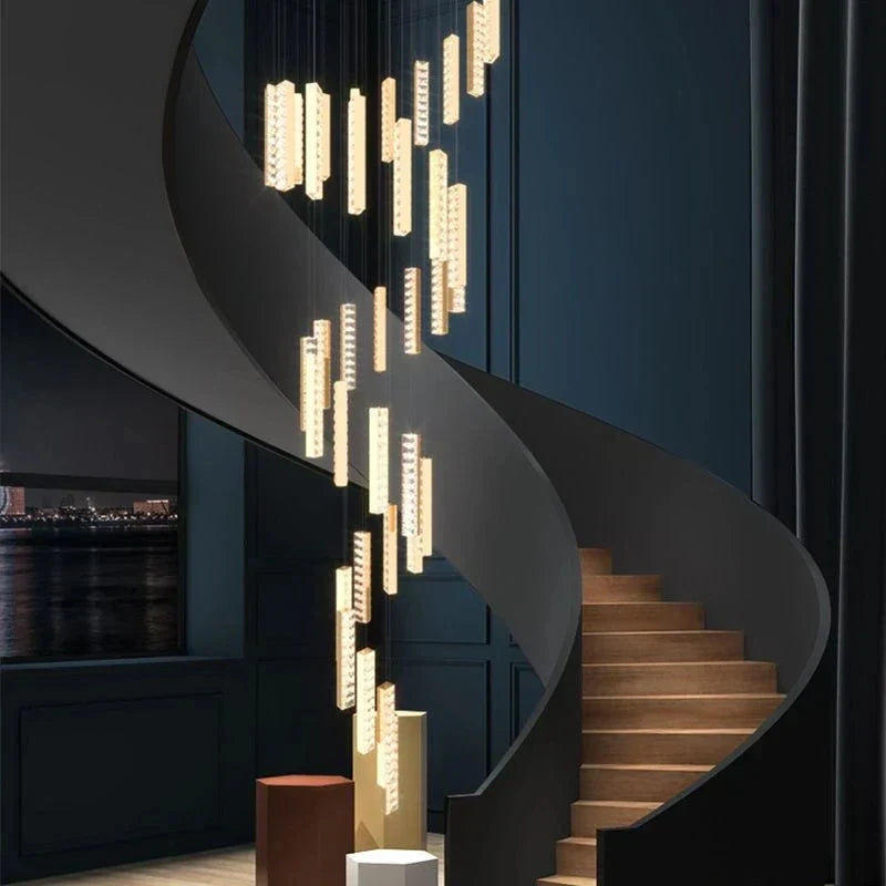 DecorBites™ Crystal LED Chandelier: Luxury Staircase Pendant Light for Living Room.