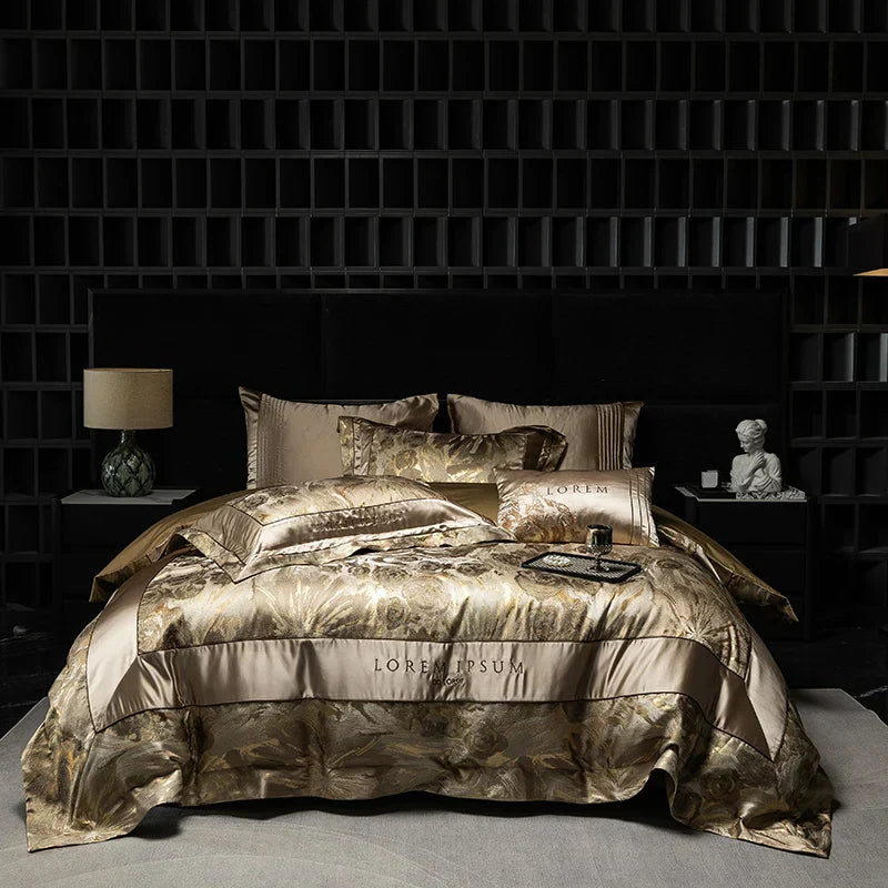 DecorBites™ Luxe Brocade Jacquard Bedding Set with Egyptian Cotton & Embroidery