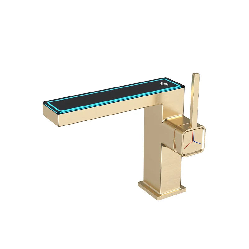 DecorBites™ Digital Display Square Sink Mixer with Single Handle in Gray.