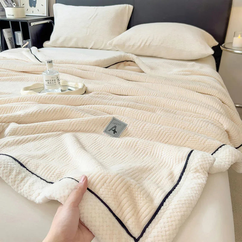 DecorBites™ Cozy Striped Knitted Velvet Blanket