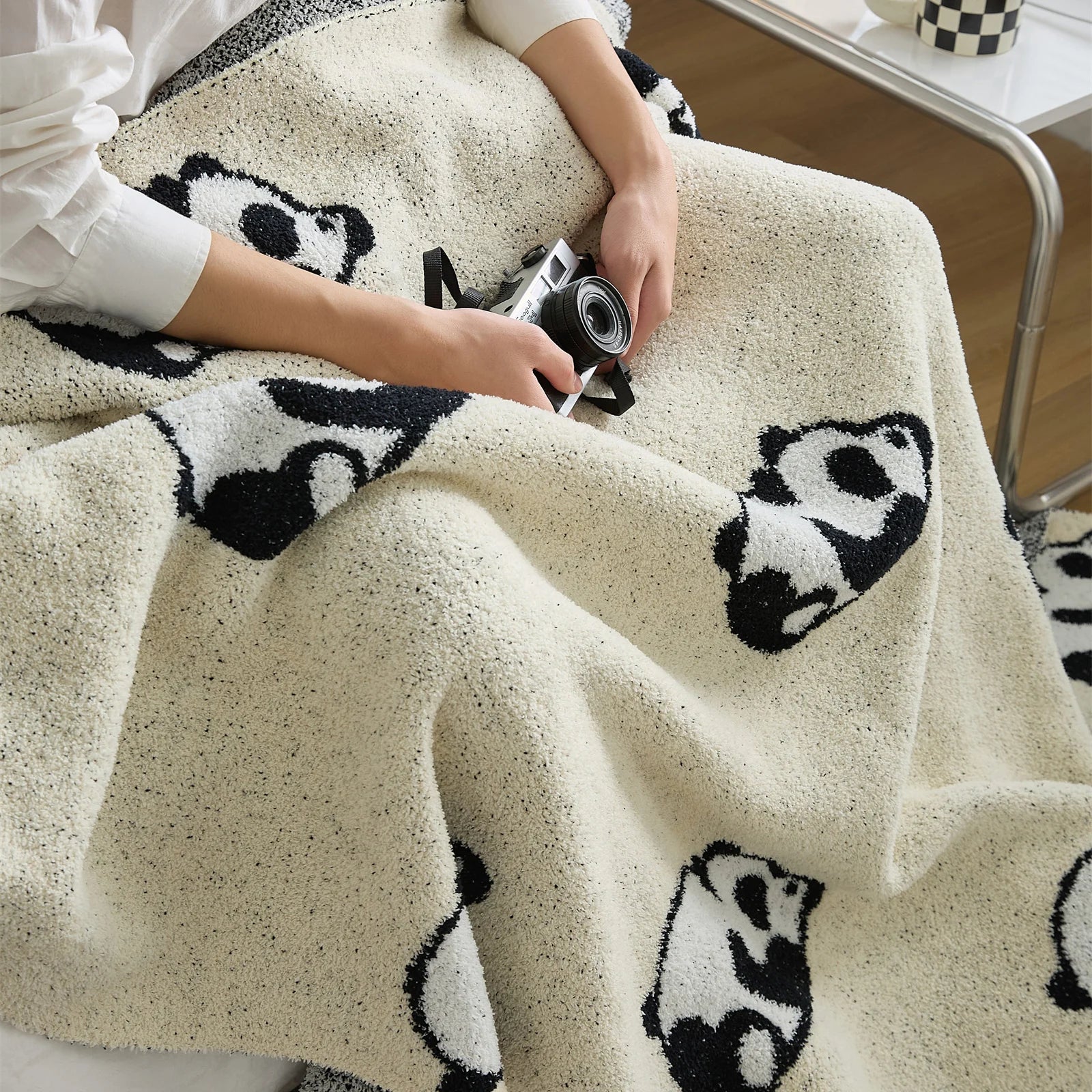 DecorBites™ Kawaii Panda Jacquard Throw Blanket