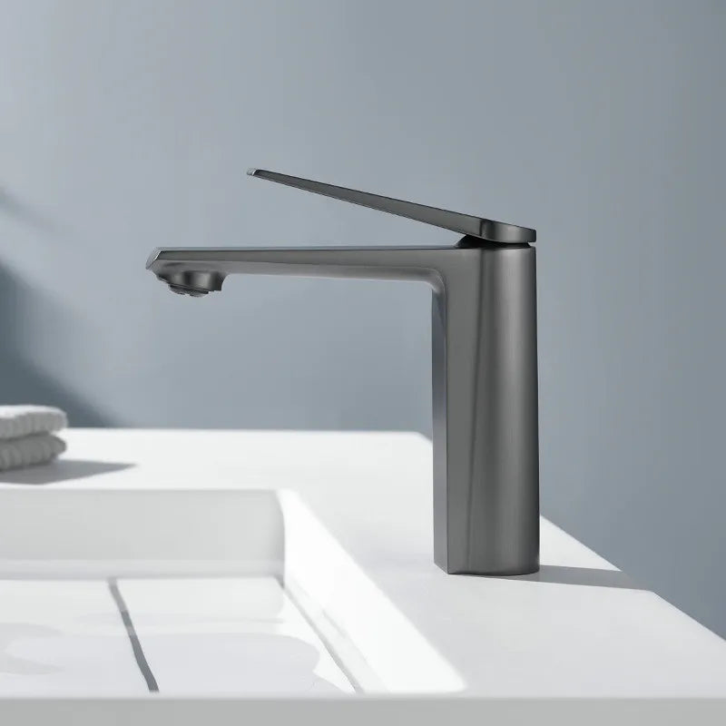 DecorBites™ Gold Gray Bathroom Faucet Single Handle Mixer Sink Tap Deck Mounted