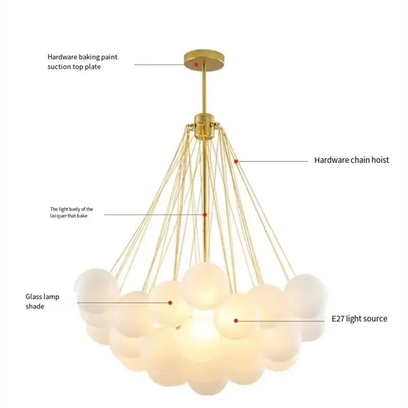 DecorBites™ Glass Ball LED Chandelier for Modern Living Room, Nordic Design Bubble Pendant Lamp