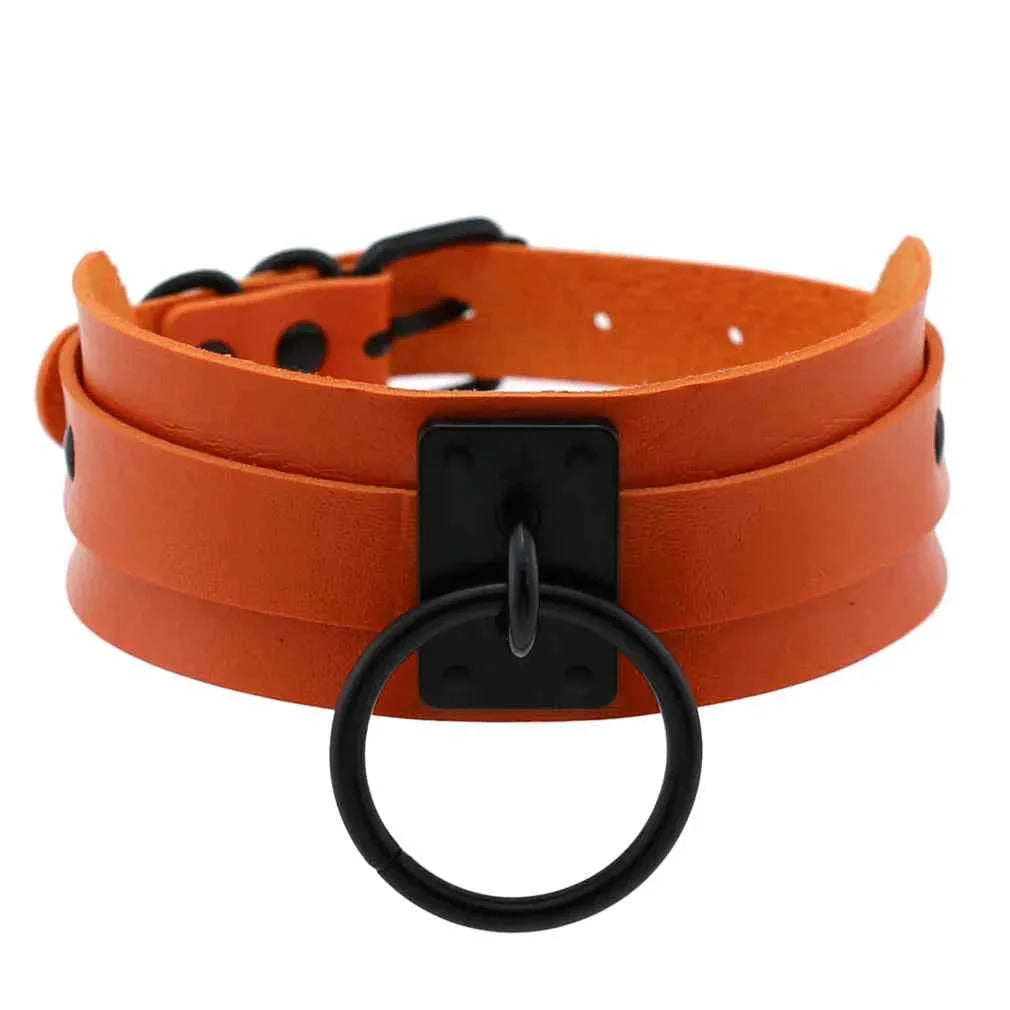Metal Leather Choker Collar Goth Fashion Accessories
