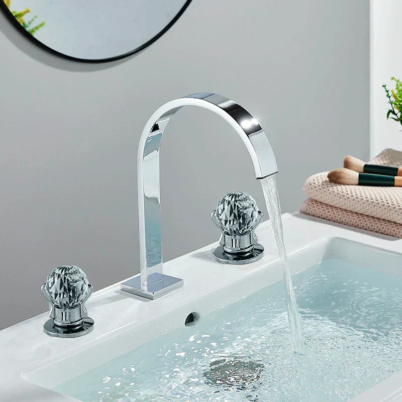 DecorBites™ Dual Handle Gold Basin Faucet - Deck Mounted Hot/Cold Water Mixer Tap