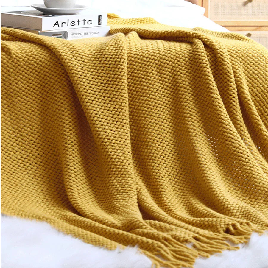 DecorBites™ Knitted Nordic Sofa Blanket - Soft Wool Blend Bed End Towel for Hotel Bedroom Decor