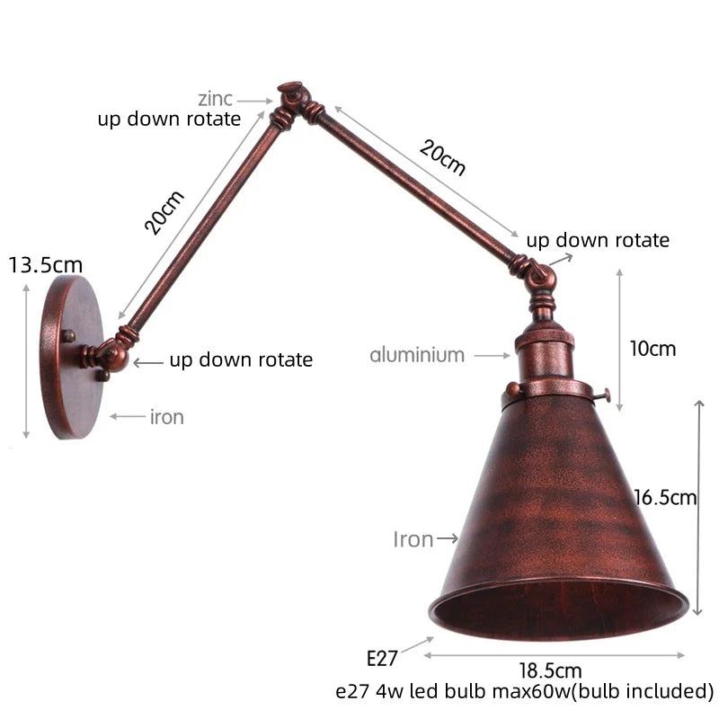 DecorBites™ LED Long Arm Wall Lamp with Pull Chain Switch for Home Hotel Bathroom