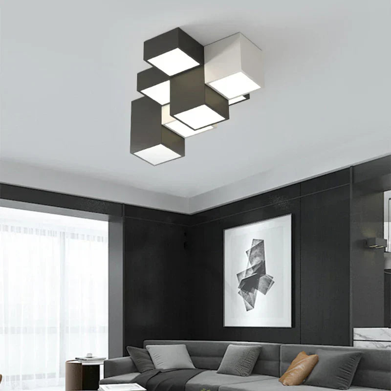 DecorBites™ Geometric LED Ceiling Light for Modern Bedroom, Study Room - Black/White Luxe Design