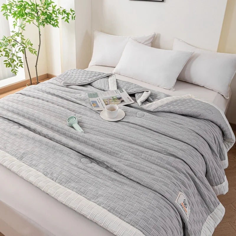 DecorBites™ Knitted Waffle Summer Quilt: Soft, Breathable, Cooling, Machine Washable, Thin & Skin-friendly