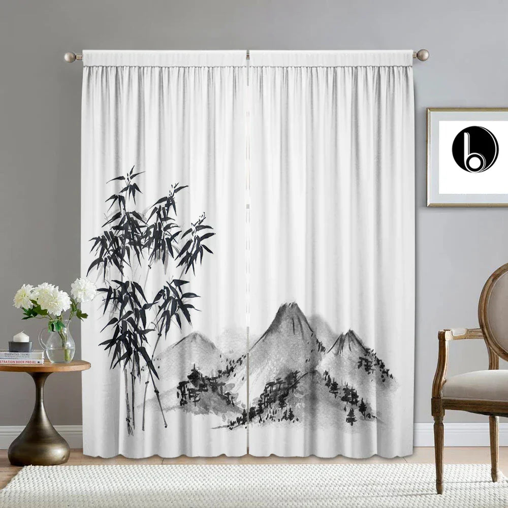 DecorBites™ Bamboo Ink Painting Curtains for Home Decoration Elegant Finish