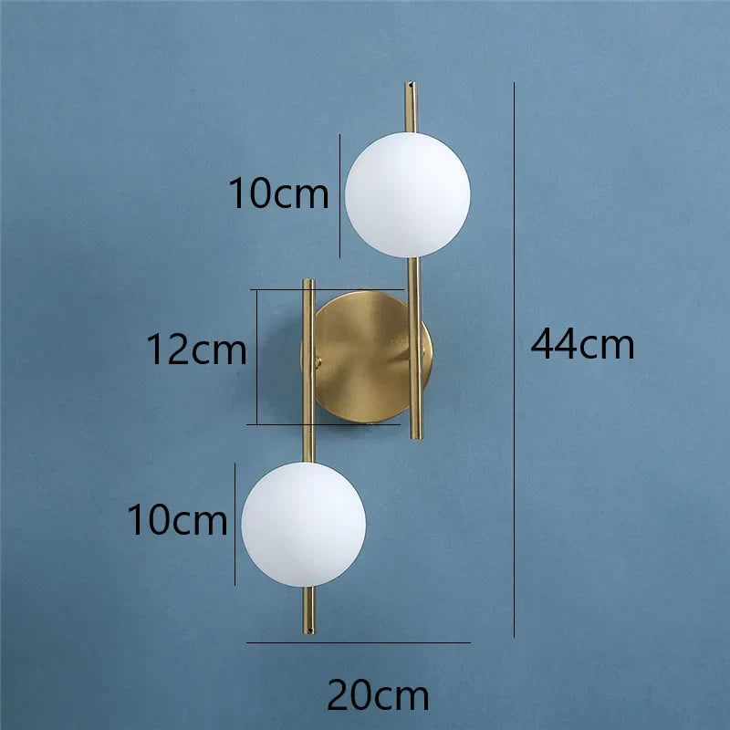 DecorBites™ Golden Indoor Wall Lights with Milky Glass Ball, Double G9 Bulbs