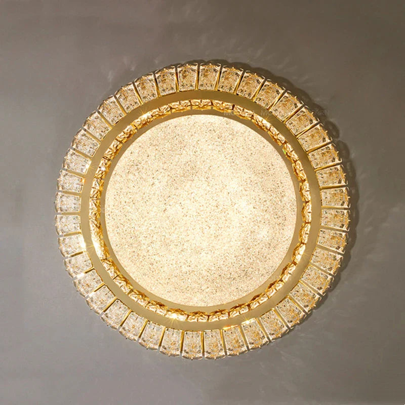 DecorBites™ Gold Crystal Ceiling Light: Nordic Modern Round Lighting Fixture for Bedroom and Restaurant