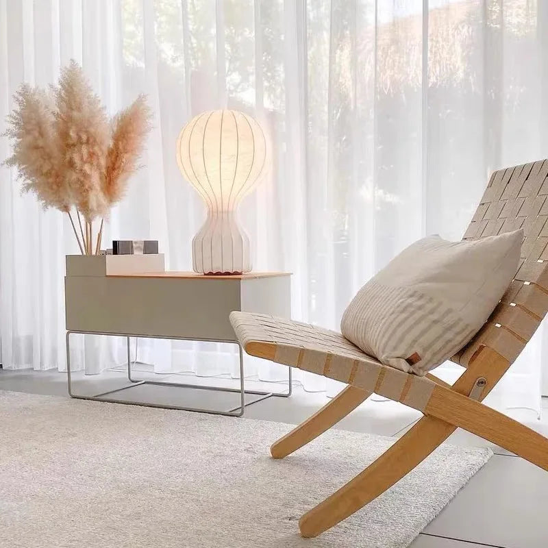 DecorBites™ Gatto Cocoon Silk Table Lamp: Minimalist Japanese Art for Bedroom, Study, Hotel, Showroom