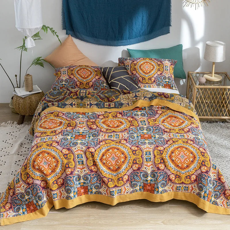 DecorBites™ Cotton Gauze Towel Blanket - Double Sided Yarn-Dyed Jacquard for Adult and Children
