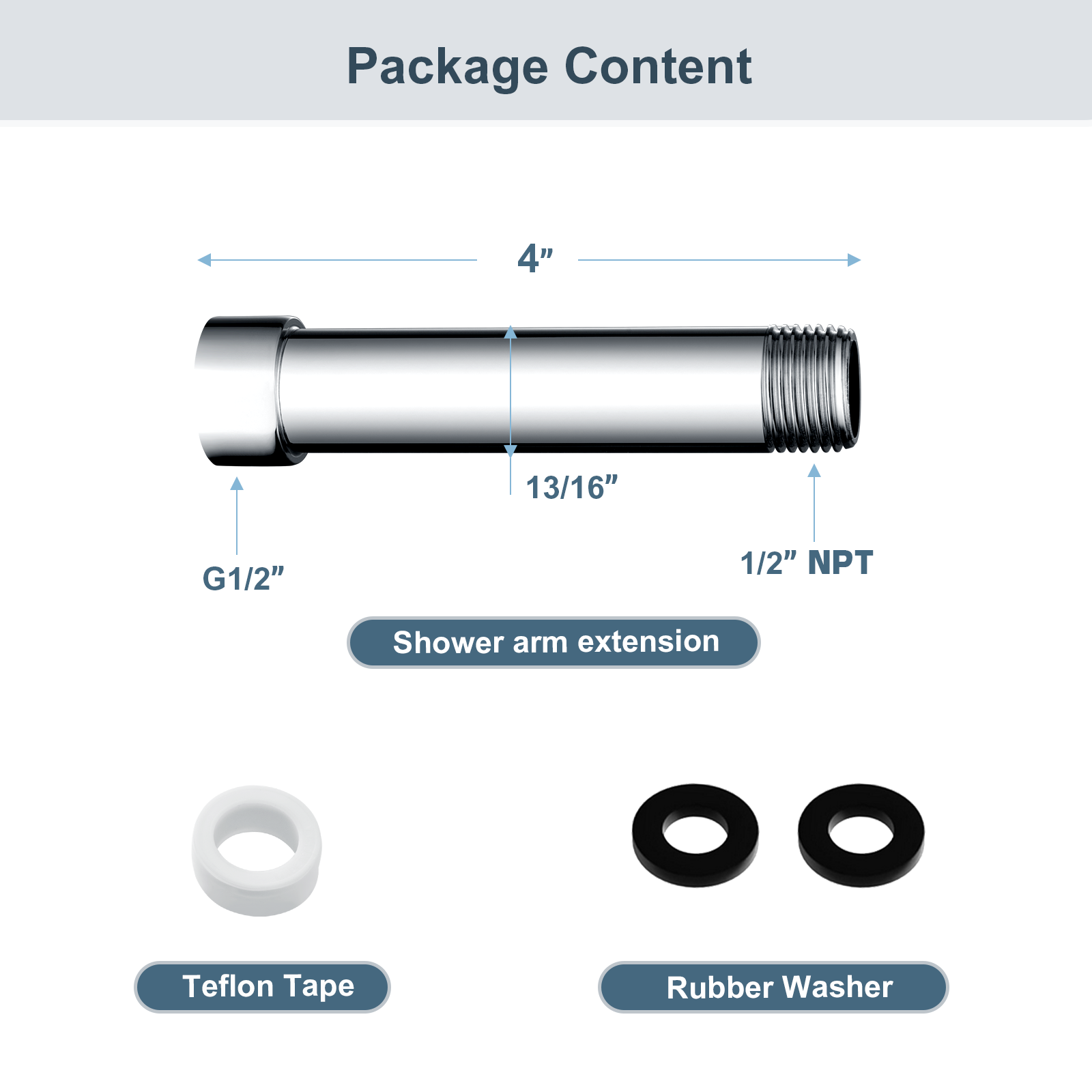 4-Inch & 6-Inch Shower Extension Arm for Rain and Handheld Shower Heads