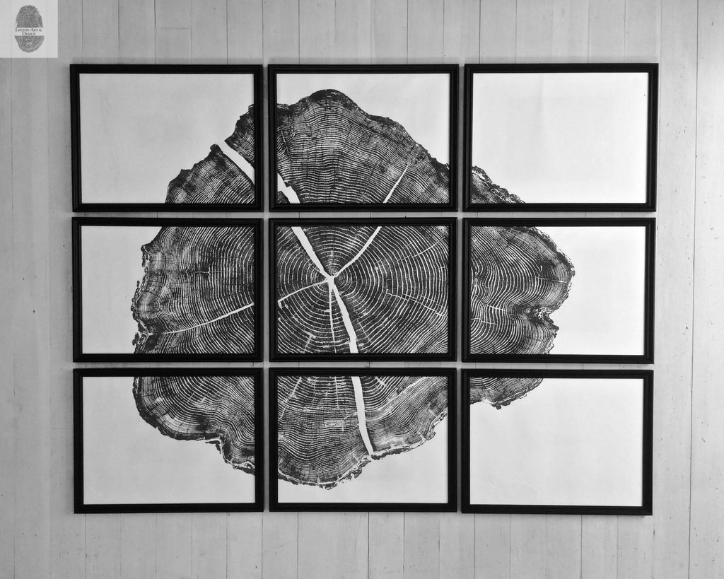 Tree ring prints, Set of 9 prints, Log ring art, gallery wall art, Locust Tree, Tree print art, Huge wall art, Christmas wall art, art gifts