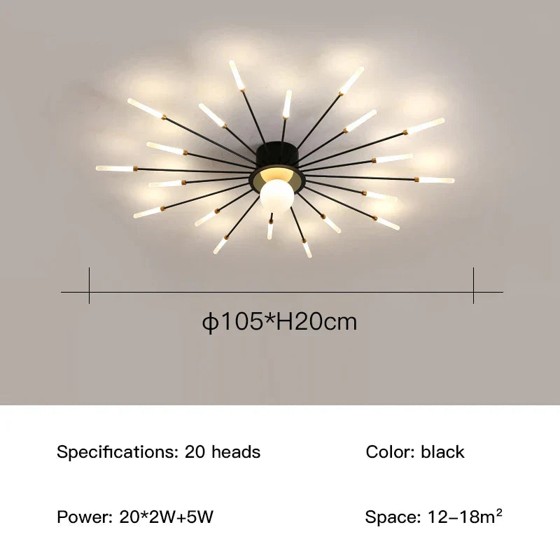 DecorBites™ LED Fireworks Chandelier: Modern Ceiling Lamp for Home Decor, Black Kitchen Lighting Fixtures