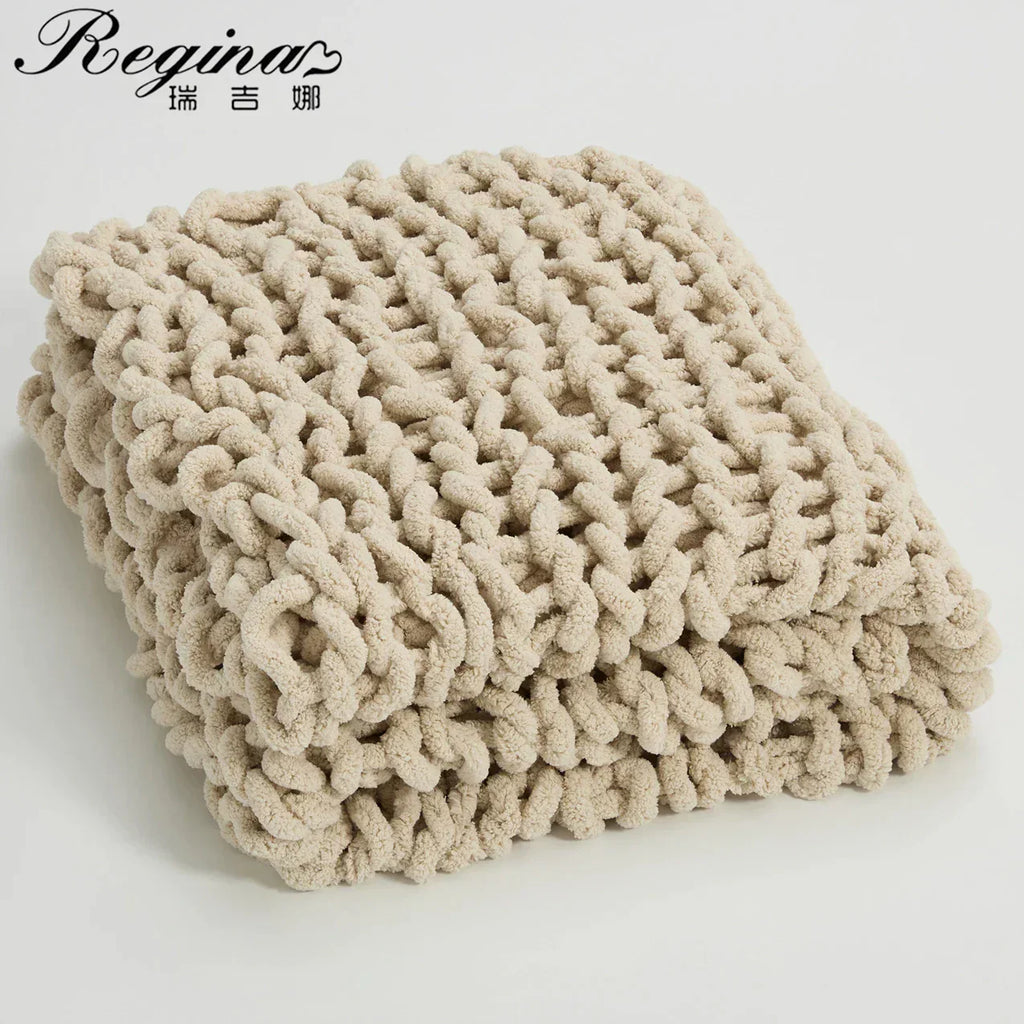 DecorBites™ Cozy Chenille Chunky Knit Blanket - Soft Decorative Throw for Bed, Sofa, Living Room - Summer Quilt or Rug Alternative