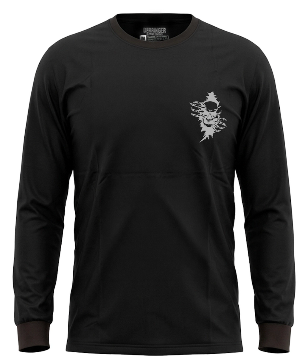 Men's Black Long Sleeve T-Shirt with Skull Graphic Print