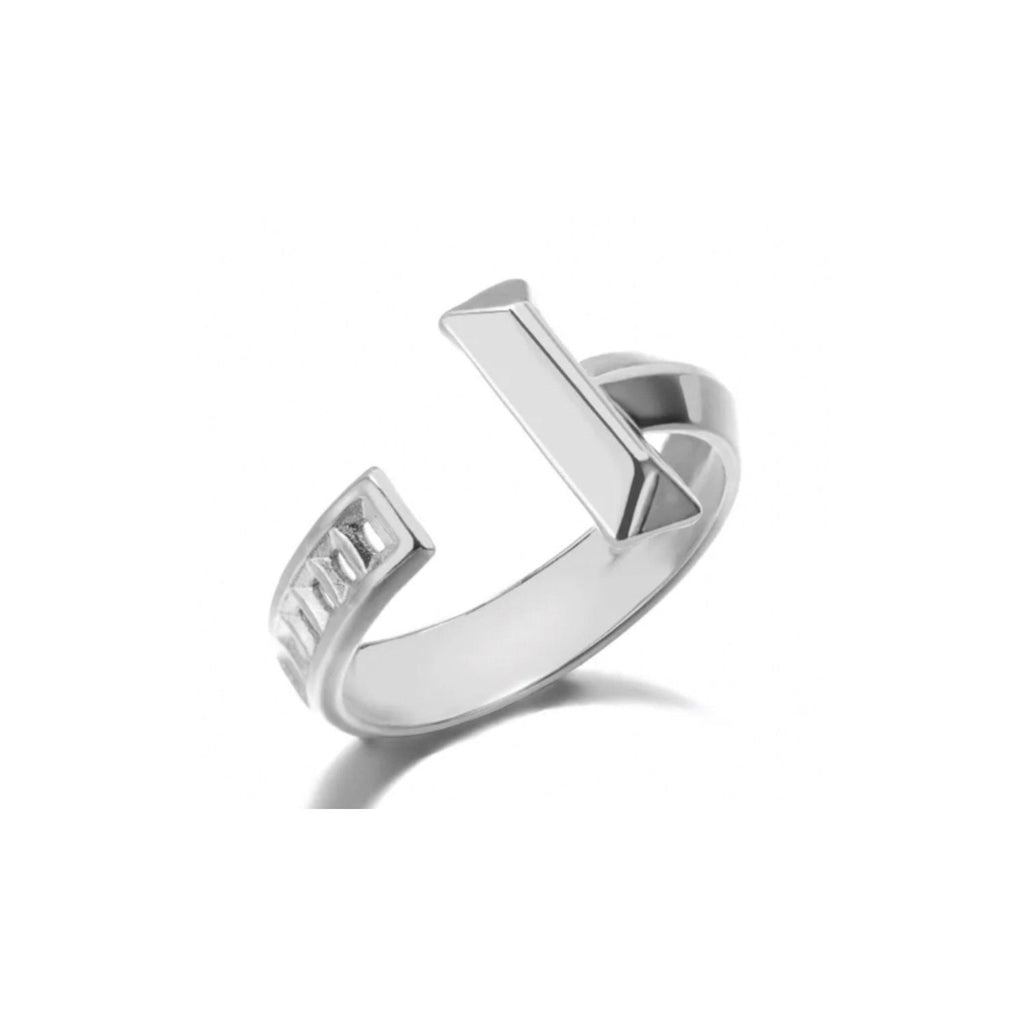 Silver Plated Geometric Open Cuff T-Bar Adjustable Ring