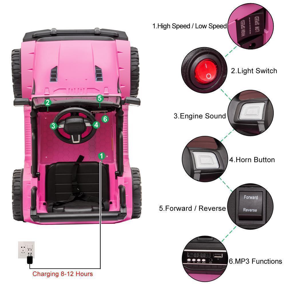 Electric Ride-On Car Truck for Kids with MP3, LED Lights, and Remote Control - 3 Speed Options