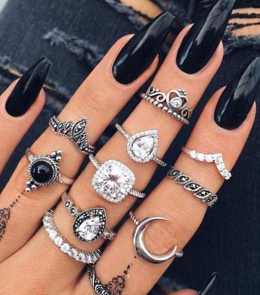 Vintage Boho Women's 11 piece Rings Set - vin11bk #7