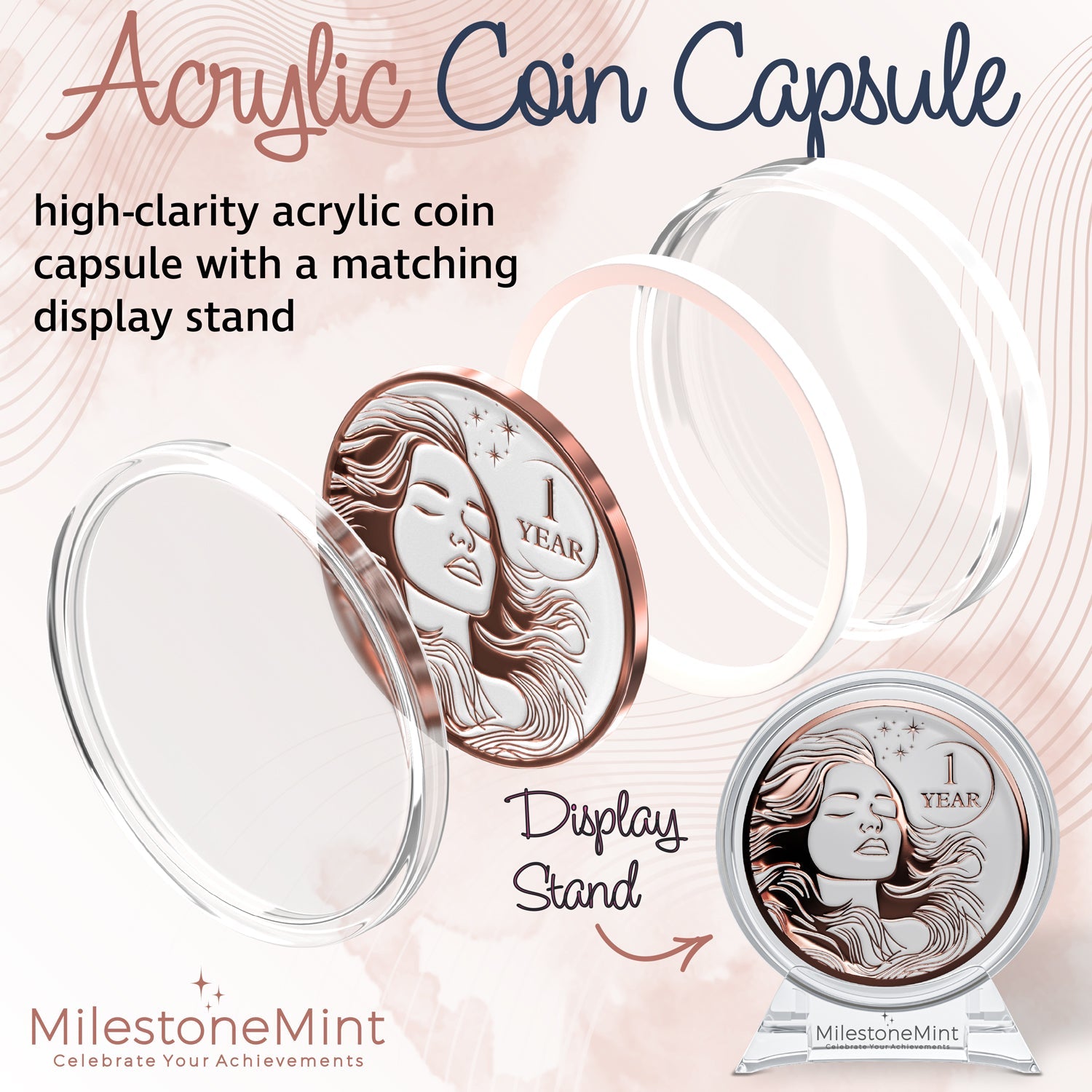 Woman's Serenity Token Sobriety Coin Gift Set Rose Gold
