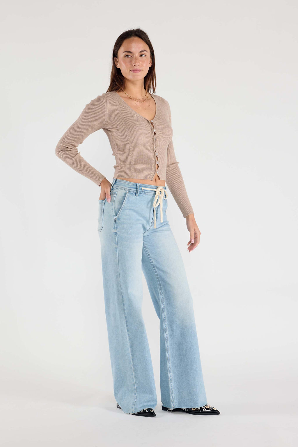 Super High Rise Relaxed Wide Leg Jeans with Waist String