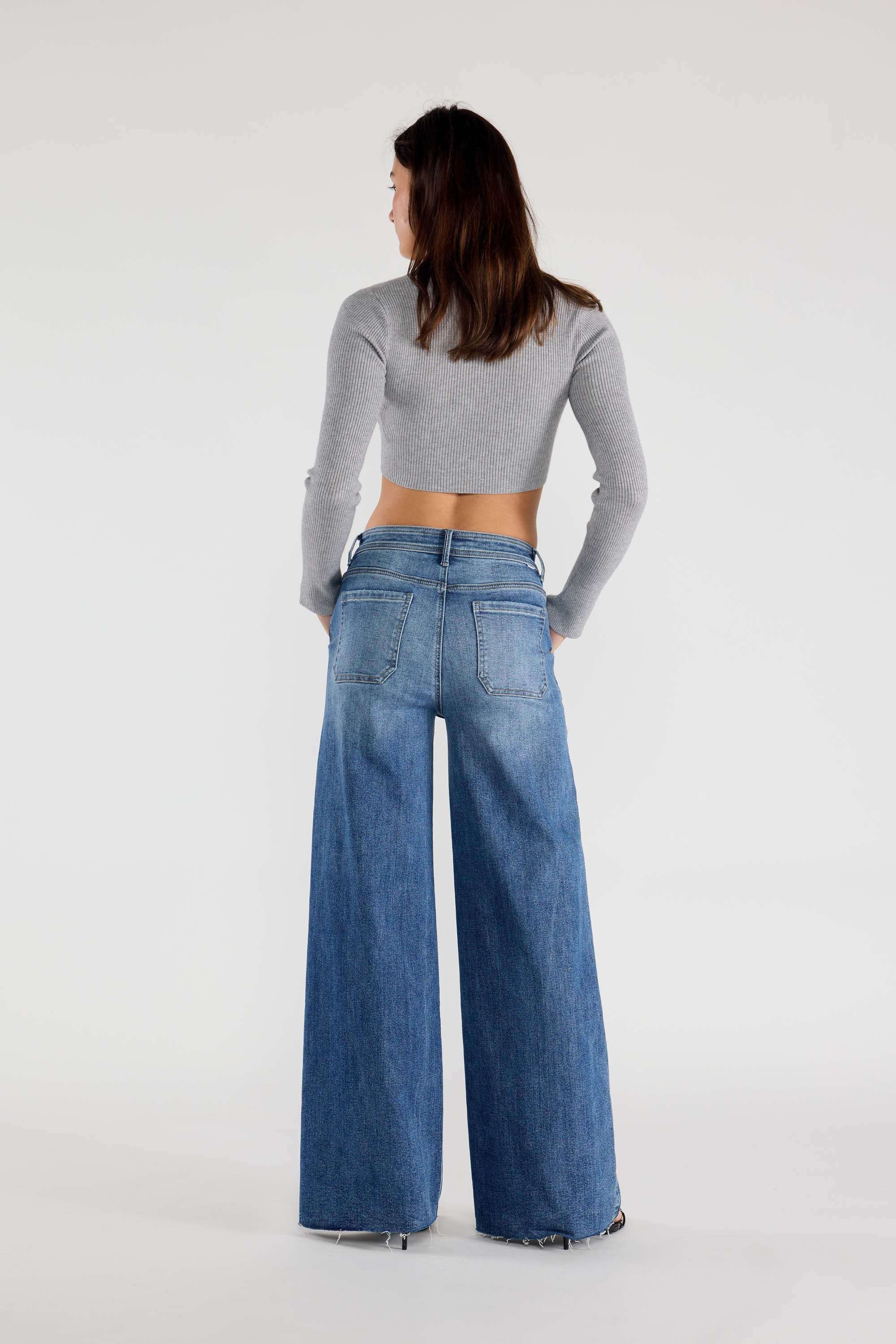 Super High Rise Relaxed Wide Leg Jeans with Waist String